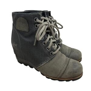 Sorel PDX Wedge Boots Lace Up Women Size 7.5 Distressed Leather Canvas